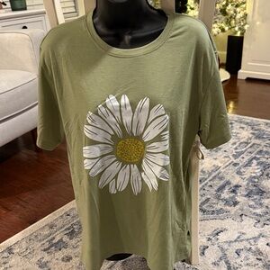 SHEIN Olive Green Daisy Print T-Shirt